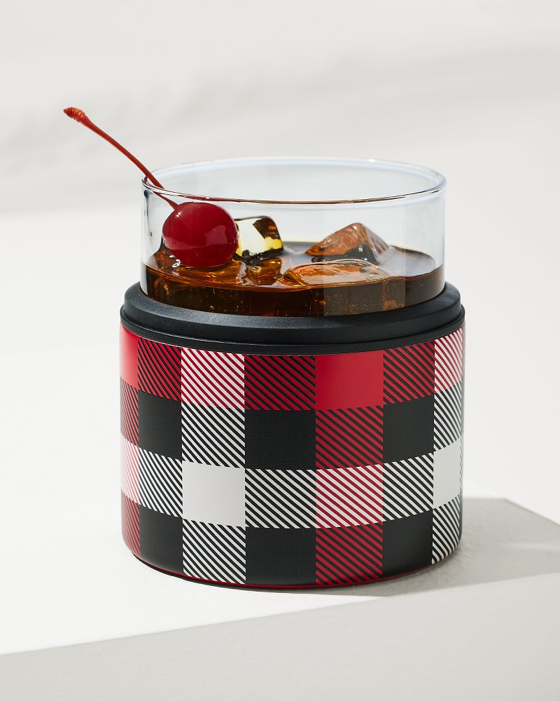 Asobu® On the Rocks Glass & Kuzie - Plaid Red | Tommy Bahama Deals - Asobu® On the Rocks Glass & Kuzie - Plaid