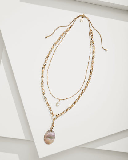 Seaside Layered Shell and Pearl Pendant Necklace Gold | Tommy Bahama New - Seaside Layered Shell and Pearl Pendant Necklace