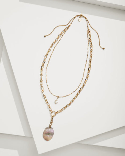 Seaside Layered Shell and Pearl Pendant Necklace Gold | Tommy Bahama New - Seaside Layered Shell and Pearl Pendant Necklace