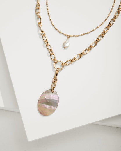 Seaside Layered Shell and Pearl Pendant Necklace Gold | Tommy Bahama New - Seaside Layered Shell and Pearl Pendant Necklace