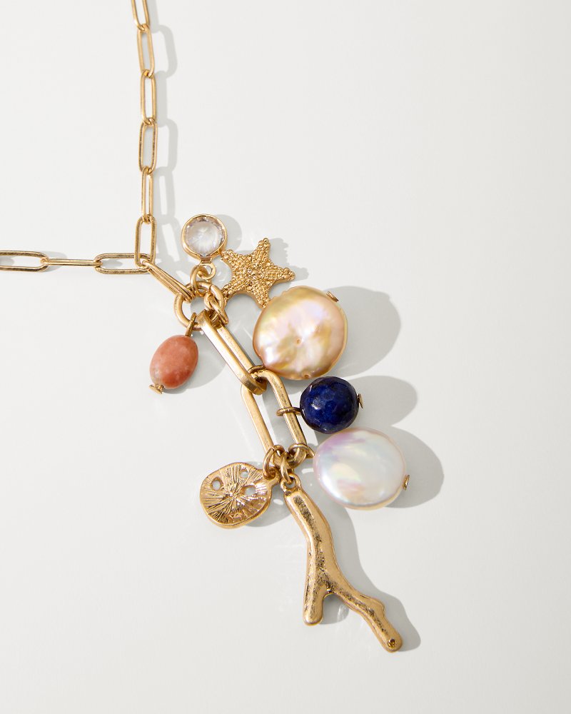 Indigo Bay Semiprecious Stone & Pearl Charm Necklace Gold Multi | Tommy Bahama Quality - Indigo Bay Semiprecious Stone & Pearl Charm Necklace