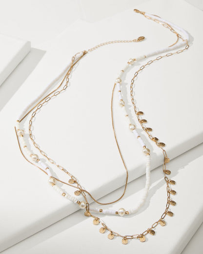 Indigo Bay Heishi & Pearl Layered Long Necklace White/Gold | Tommy Bahama Customer Favorite - Indigo Bay Heishi & Pearl Layered Long Necklace