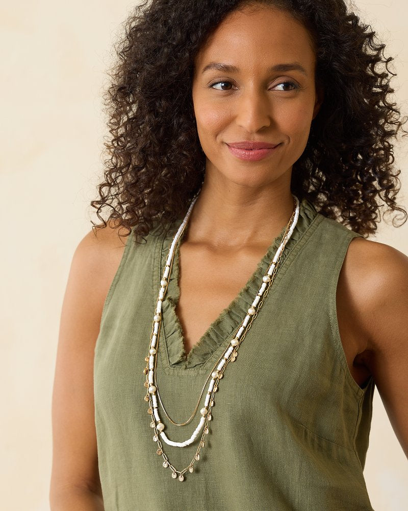 Indigo Bay Heishi & Pearl Layered Long Necklace White/Gold | Tommy Bahama Customer Favorite - Indigo Bay Heishi & Pearl Layered Long Necklace