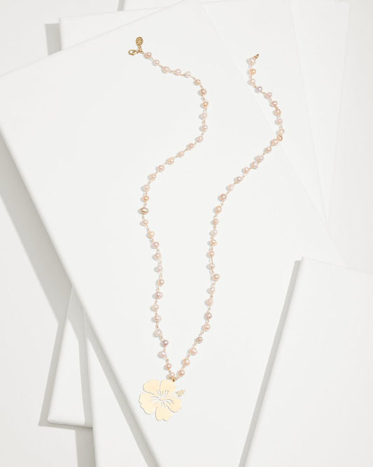 Tropical Blooms Hibiscus Pendant Pearl Necklace Pink | Tommy Bahama Customer Favorite - Tropical Blooms Hibiscus Pendant Pearl Necklace