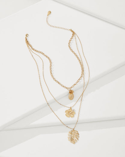 Tropical Blooms Multi-Row Layered Charm Necklace Gold | Tommy Bahama Signature - Tropical Blooms Multi-Row Layered Charm Necklace