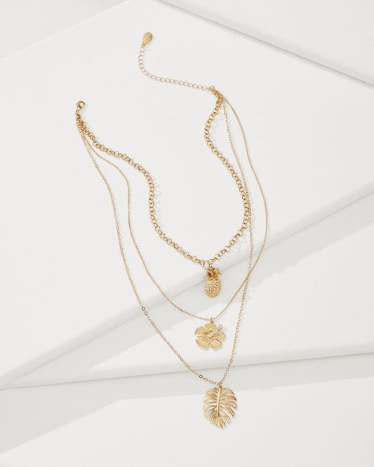 Tropical Blooms Multi-Row Layered Charm Necklace Gold | Tommy Bahama Signature - Tropical Blooms Multi-Row Layered Charm Necklace