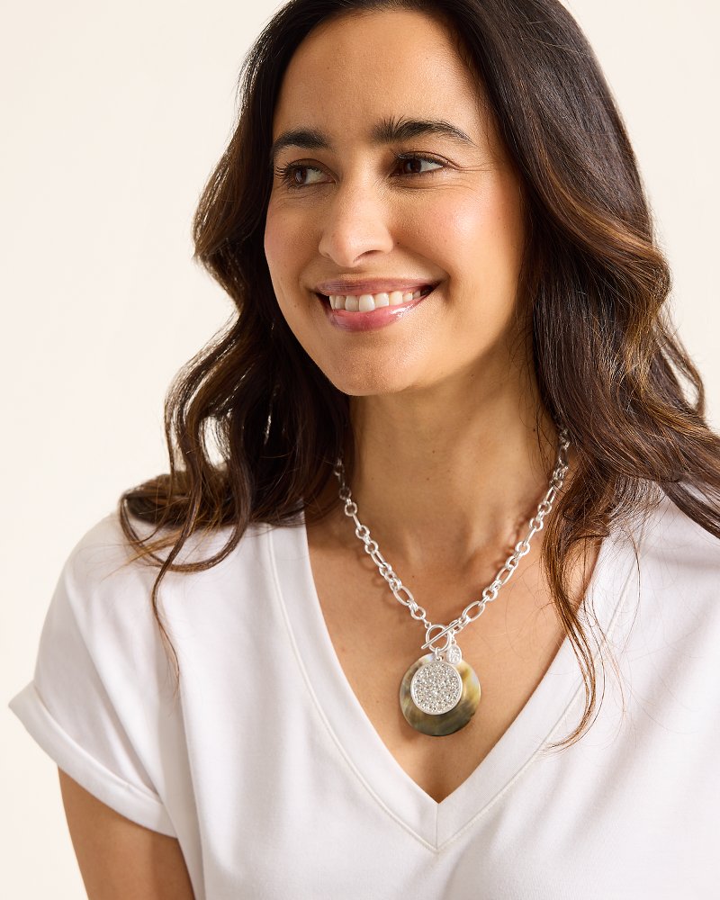 Marco Island Shell Pendant Necklace Silver | Tommy Bahama Quality - Marco Island Shell Pendant Necklace