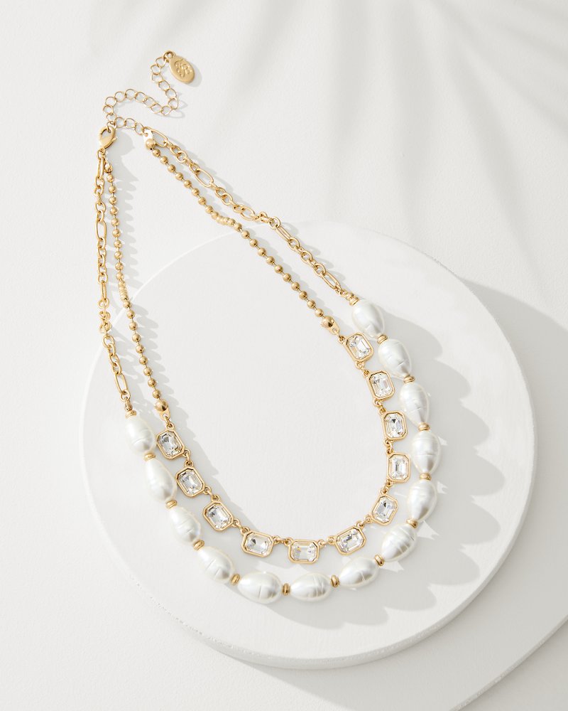 Tidal Treasure Baroque Pearl and Stone Layered Necklace Gold | Tommy Bahama Customer Favorite - Tidal Treasure Baroque Pearl and Stone Layered Necklace