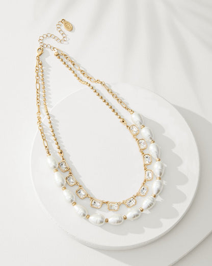 Tidal Treasure Baroque Pearl and Stone Layered Necklace Gold | Tommy Bahama Customer Favorite - Tidal Treasure Baroque Pearl and Stone Layered Necklace