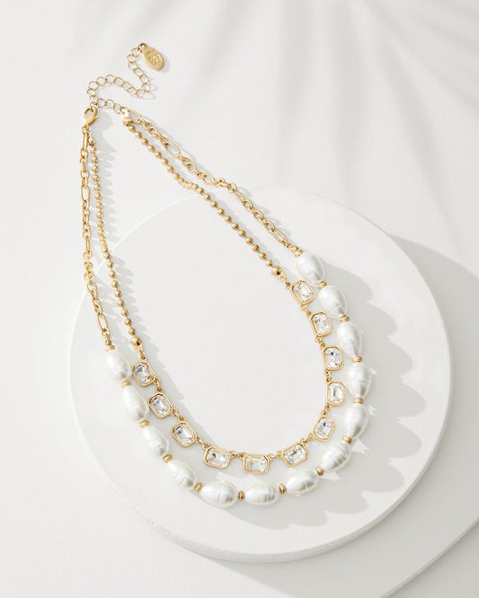 Tidal Treasure Baroque Pearl and Stone Layered Necklace Gold | Tommy Bahama Customer Favorite - Tidal Treasure Baroque Pearl and Stone Layered Necklace