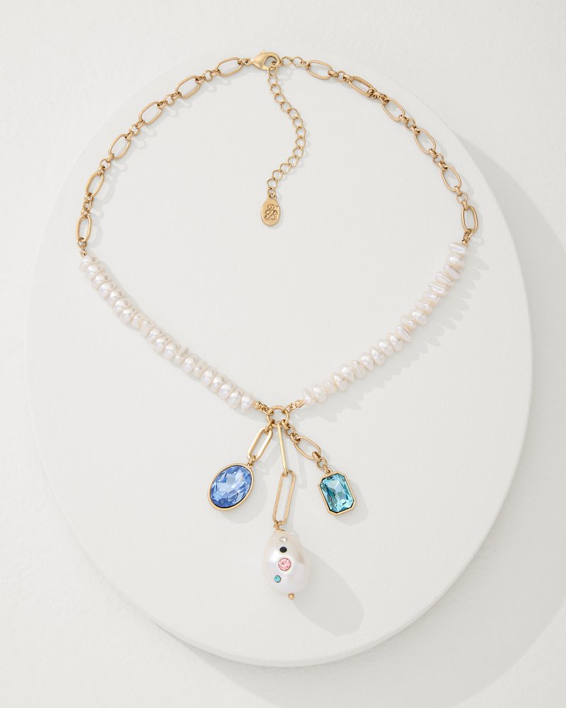 Tidal Treasure Pearl and Stone Charm Necklace Gold | Tommy Bahama Top Pick - Tidal Treasure Pearl and Stone Charm Necklace
