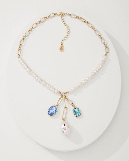 Tidal Treasure Pearl and Stone Charm Necklace Gold | Tommy Bahama Top Pick - Tidal Treasure Pearl and Stone Charm Necklace