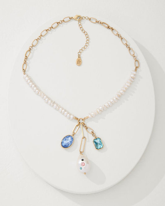 Tidal Treasure Pearl and Stone Charm Necklace Gold | Tommy Bahama Top Pick - Tidal Treasure Pearl and Stone Charm Necklace
