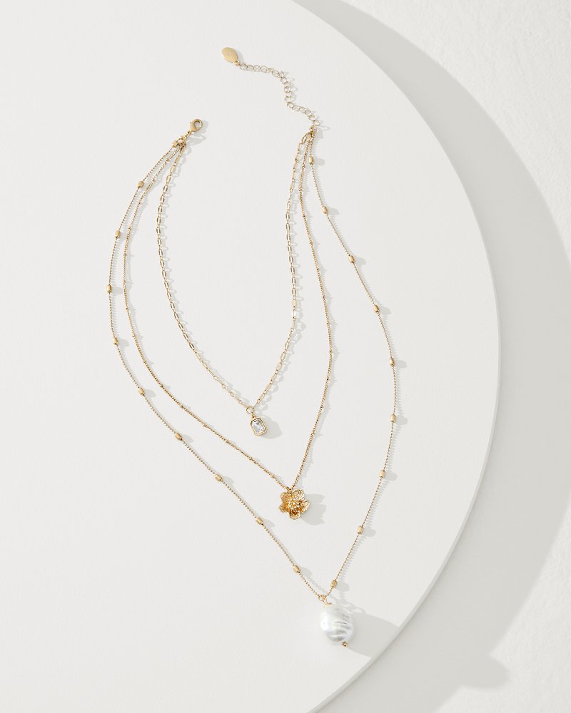 Tidal Treasure Floral Charm Layered Necklace Gold | Tommy Bahama Everyday - Tidal Treasure Floral Charm Layered Necklace