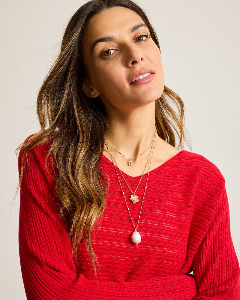 Tidal Treasure Floral Charm Layered Necklace Gold | Tommy Bahama Everyday - Tidal Treasure Floral Charm Layered Necklace