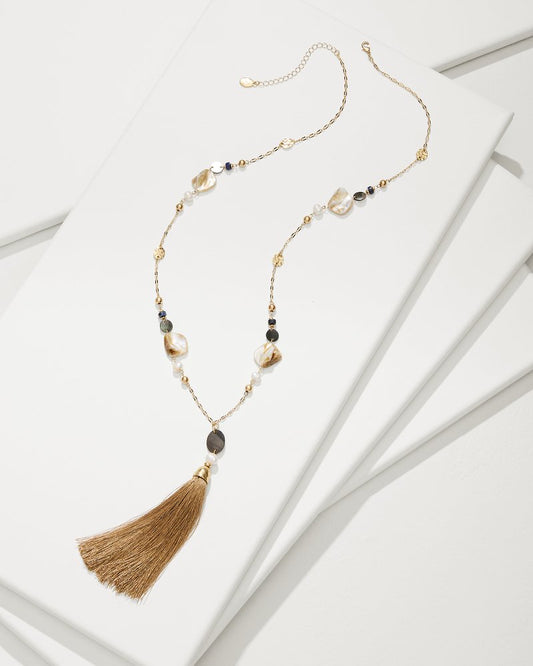 Indigo Shore Mixed Materials Tassel Necklace Gold | Tommy Bahama Popular - Indigo Shore Mixed Materials Tassel Necklace