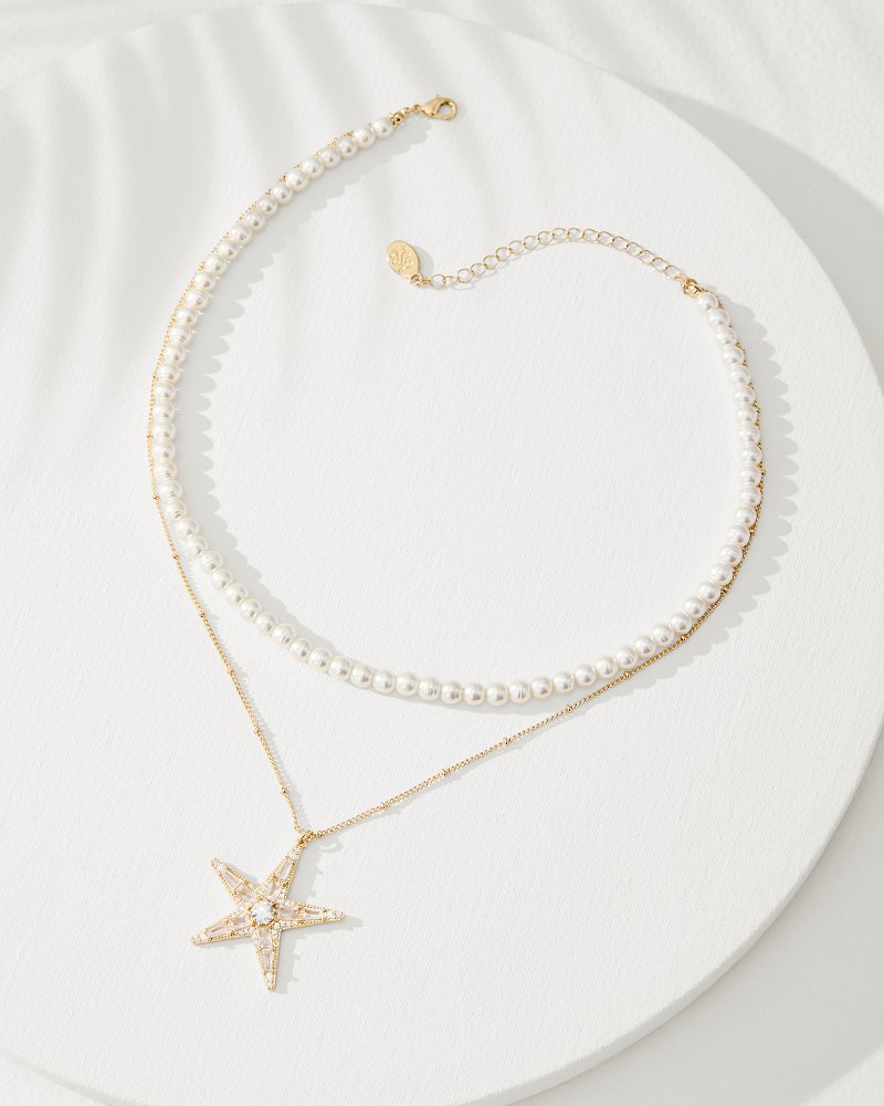 Moments in Paradise Star Layered Pearl Necklace Gold | Tommy Bahama Classic - Moments in Paradise Star Layered Pearl Necklace