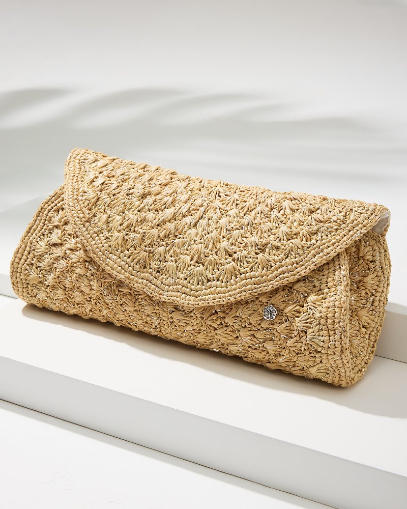 Rimini Raffia Clutch Natural/Silver | Tommy Bahama Great Value - Rimini Raffia Clutch