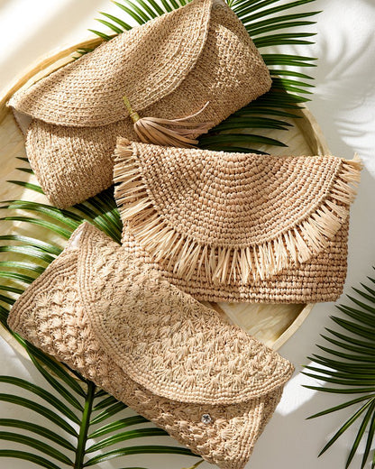 Rimini Raffia Clutch Natural/Silver | Tommy Bahama Great Value - Rimini Raffia Clutch