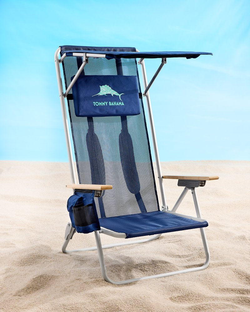 Tommy Bahama Mesh Beach Chair With Shade Navy | Tommy Bahama Smart Buy - Tommy Bahama Mesh Beach Chair With Shade
