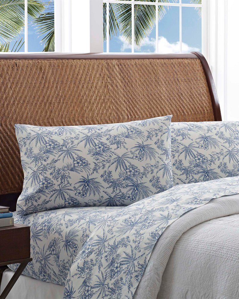 Pen & Ink Palm Sheet Set, King Blue | Tommy Bahama Trending - Pen & Ink Palm Sheet Set, King