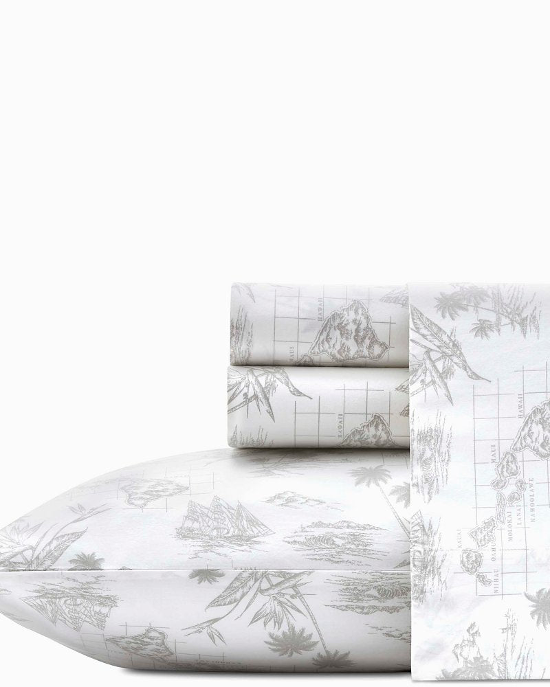 Vintage Map Sheet Set, Queen Grey | Tommy Bahama Great Value - Vintage Map Sheet Set, Queen