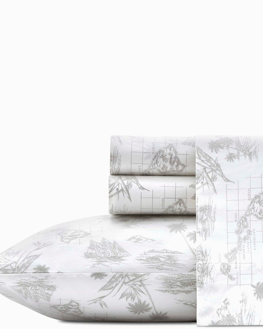 Vintage Map Sheet Set, Queen Grey | Tommy Bahama Great Value - Vintage Map Sheet Set, Queen