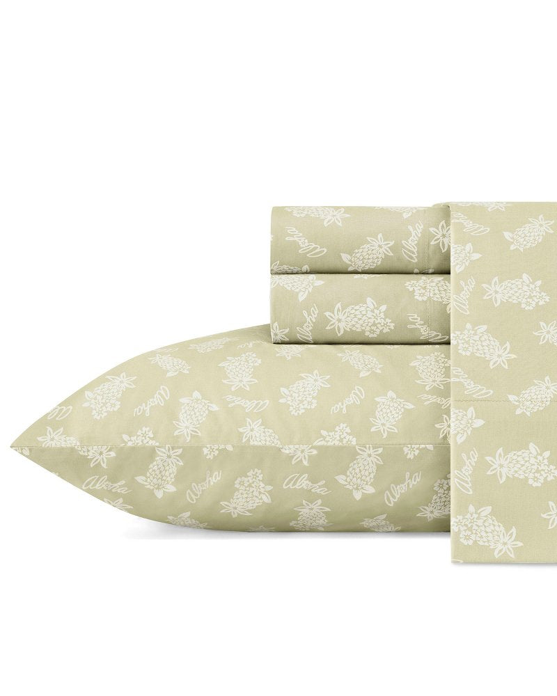 Aloha Pineapple Queen Sheet Set Sage Green | Tommy Bahama Signature - Aloha Pineapple Queen Sheet Set