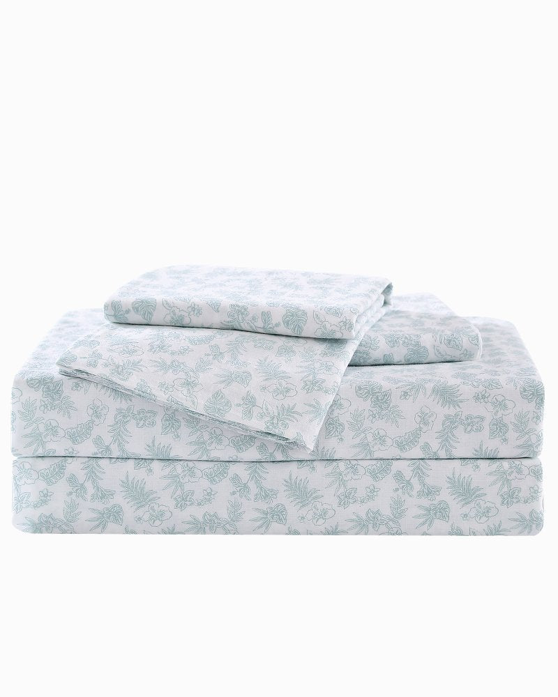Hibiscus Bloom 4-Piece Queen Sheet Set Green | Tommy Bahama Signature - Hibiscus Bloom 4-Piece Queen Sheet Set