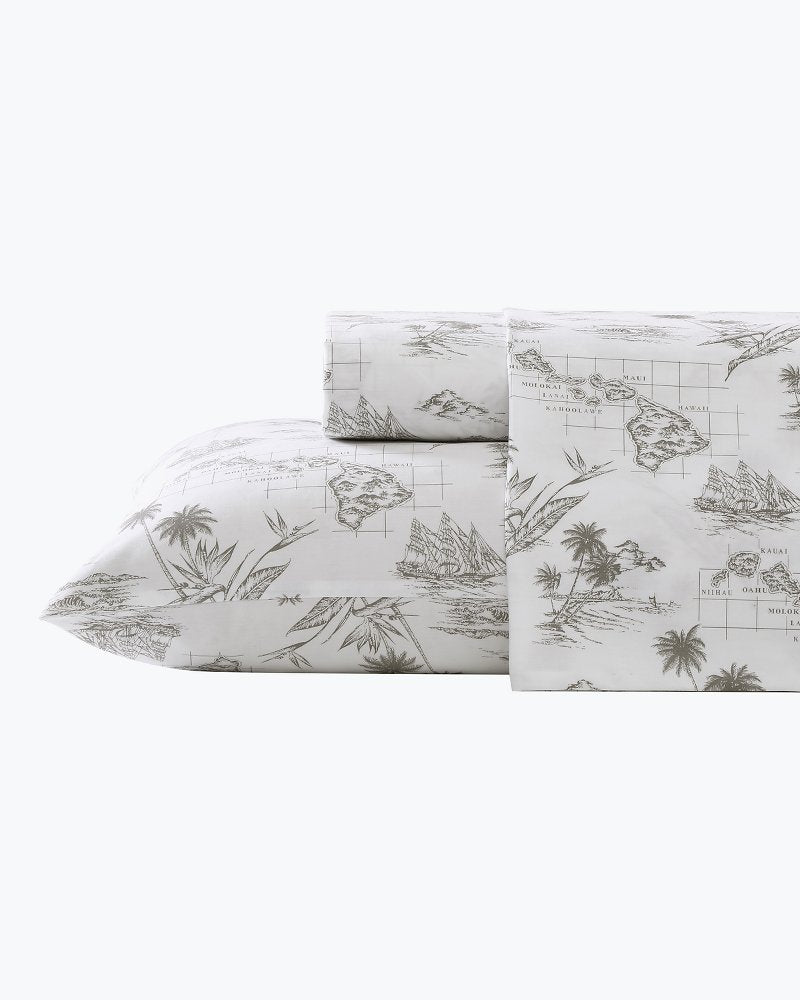 Vintage Map 4-Piece Queen Sheet Set Brown | Tommy Bahama Deals - Vintage Map 4-Piece Queen Sheet Set