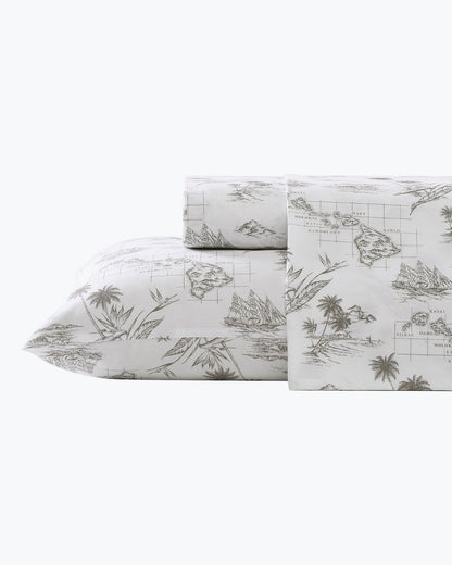 Vintage Map 4-Piece King Sheet Set Brown | Tommy Bahama Value - Vintage Map 4-Piece King Sheet Set