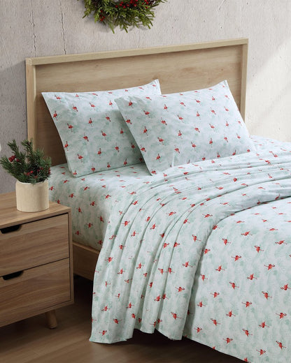 Flamingo Santa 4-Piece Queen Sheet Set Red/Green | Tommy Bahama Classic - Flamingo Santa 4-Piece Queen Sheet Set