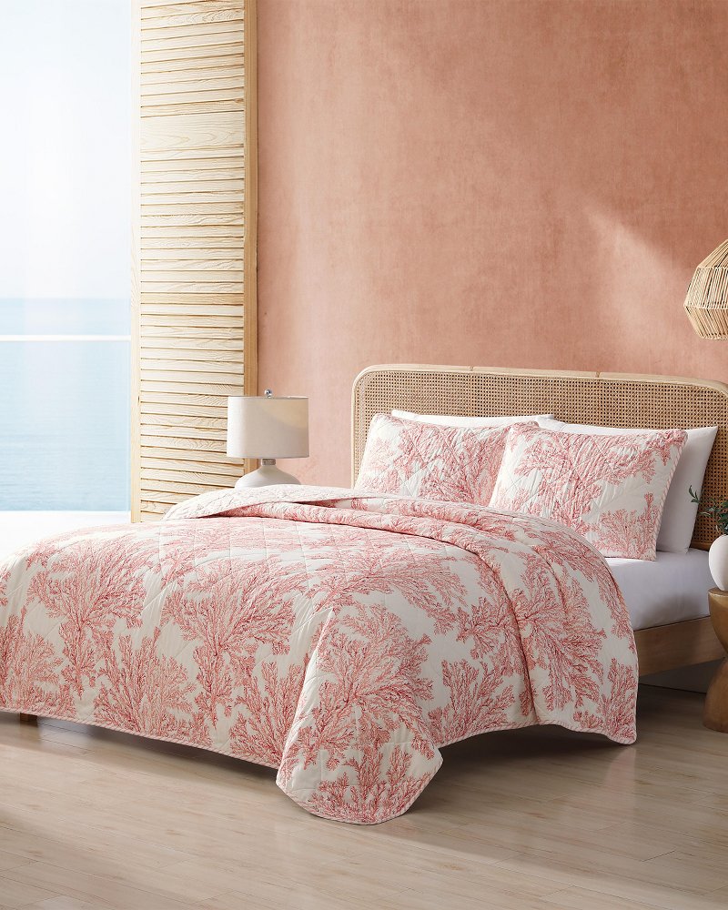 Coral Garden Reversible 2-Piece Twin Quilt Set Orange | Tommy Bahama Everyday - Coral Garden Reversible 2-Piece Twin Quilt Set