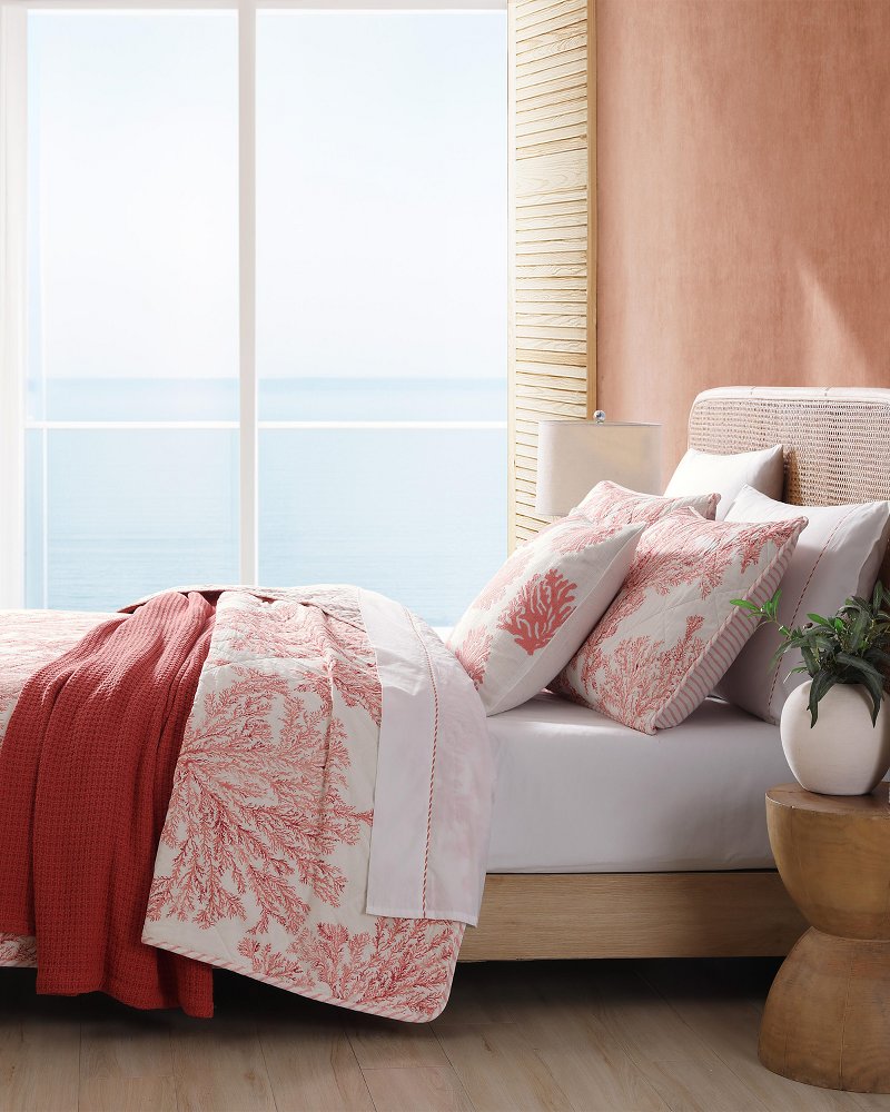Coral Garden Reversible 3-Piece Full/Queen Quilt Set Orange | Tommy Bahama Quality - Coral Garden Reversible 3-Piece Full/Queen Quilt Set