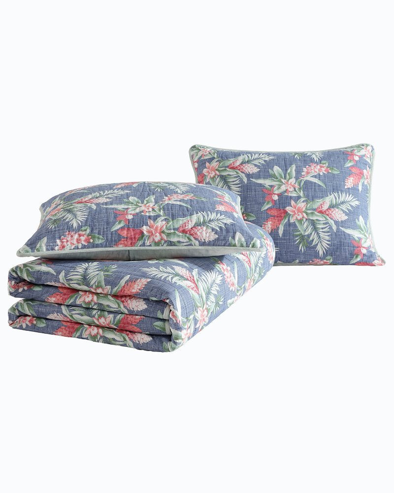 Floral Enchantment Reversible 3-Piece Full/Queen Quilt Set Deep Blue | Tommy Bahama Customer Favorite - Floral Enchantment Reversible 3-Piece Full/Queen Quilt Set