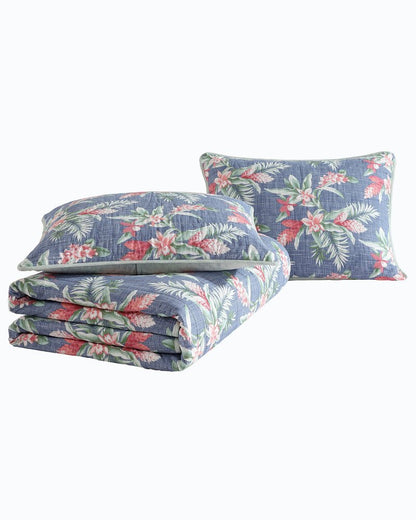 Floral Enchantment Reversible 3-Piece Full/Queen Quilt Set Deep Blue | Tommy Bahama Customer Favorite - Floral Enchantment Reversible 3-Piece Full/Queen Quilt Set