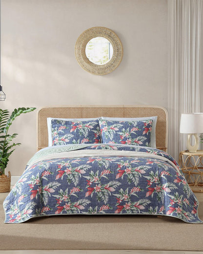 Floral Enchantment Reversible 3-Piece King Quilt Set Deep Blue | Tommy Bahama Featured - Floral Enchantment Reversible 3-Piece King Quilt Set