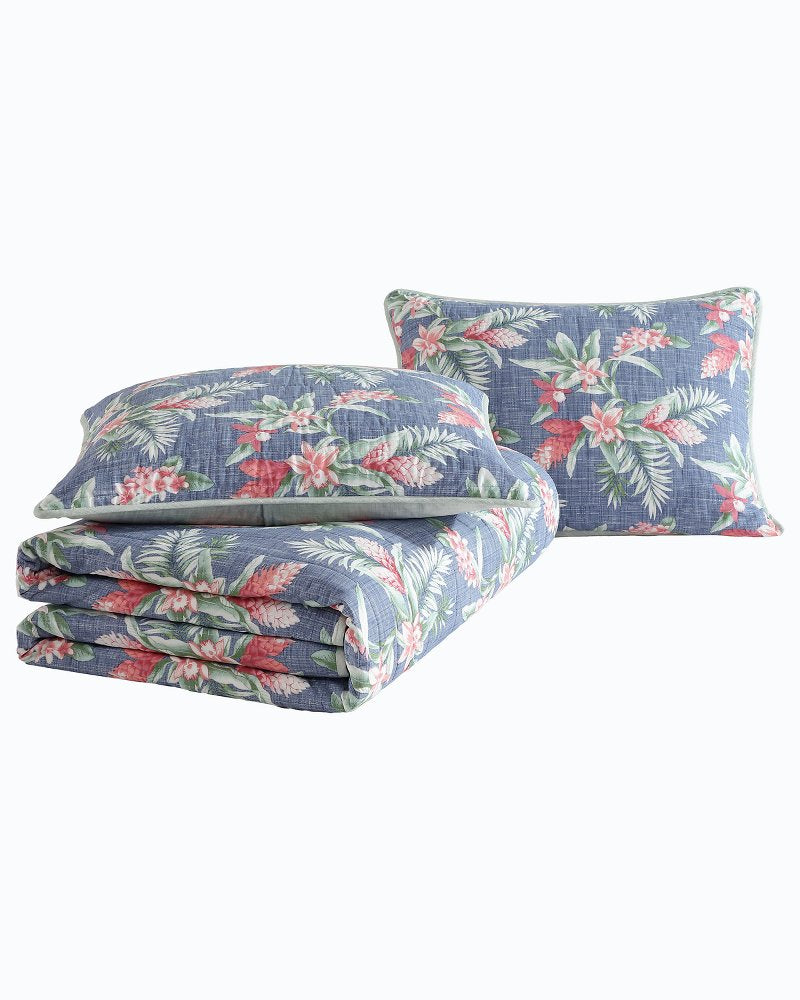 Floral Enchantment Reversible 3-Piece King Quilt Set Deep Blue | Tommy Bahama Featured - Floral Enchantment Reversible 3-Piece King Quilt Set