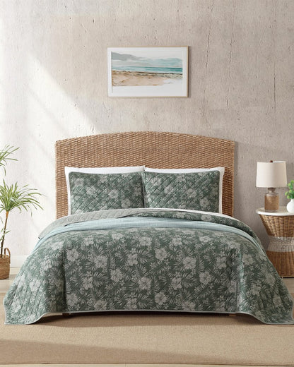 Hibiscus Jungle Reversible 3-Piece King Quilt Set Jungle | Tommy Bahama New - Hibiscus Jungle Reversible 3-Piece King Quilt Set