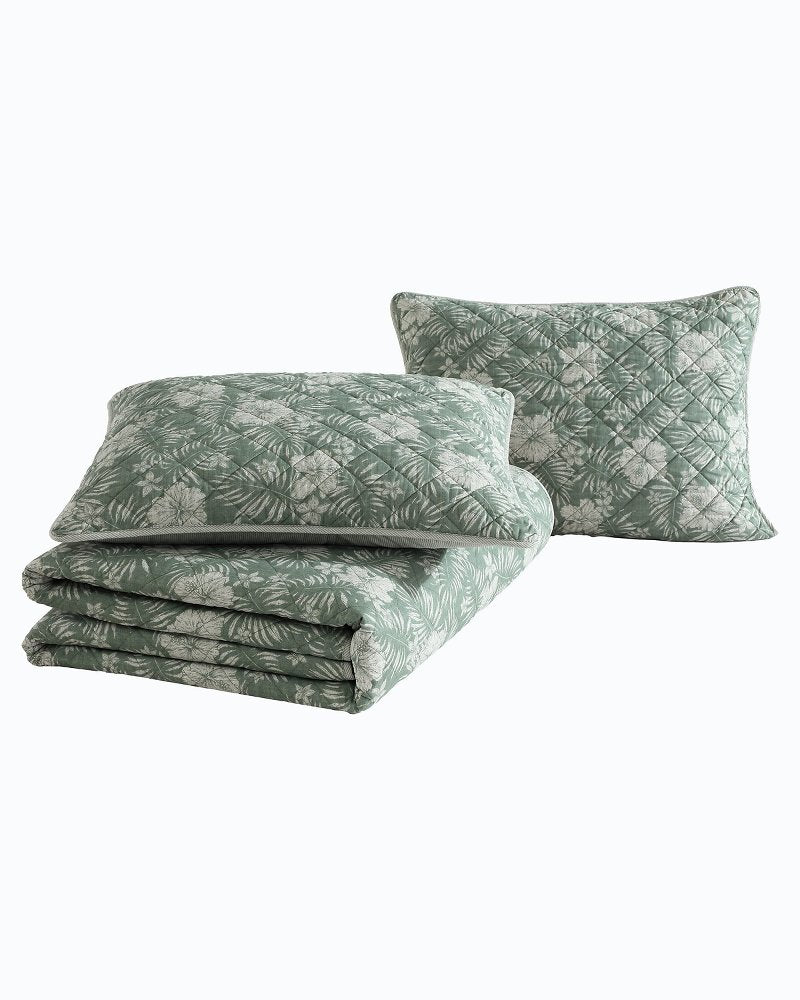 Hibiscus Jungle Reversible 3-Piece King Quilt Set Jungle | Tommy Bahama New - Hibiscus Jungle Reversible 3-Piece King Quilt Set