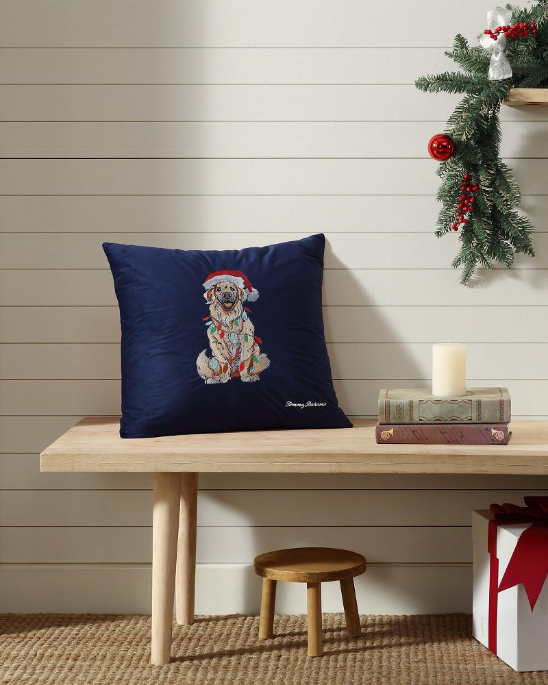 Holiday Retriever Velvet Decorative Pillow Navy | Tommy Bahama Special Offer - Holiday Retriever Velvet Decorative Pillow