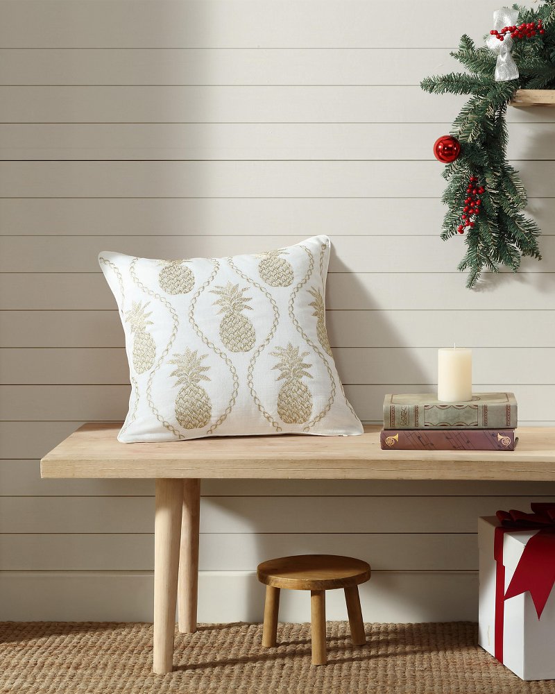 Golden Pineapples Embroidered Decorative Pillow Gold | Tommy Bahama Essential - Golden Pineapples Embroidered Decorative Pillow