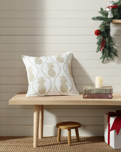 Golden Pineapples Embroidered Decorative Pillow Gold | Tommy Bahama Essential - Golden Pineapples Embroidered Decorative Pillow