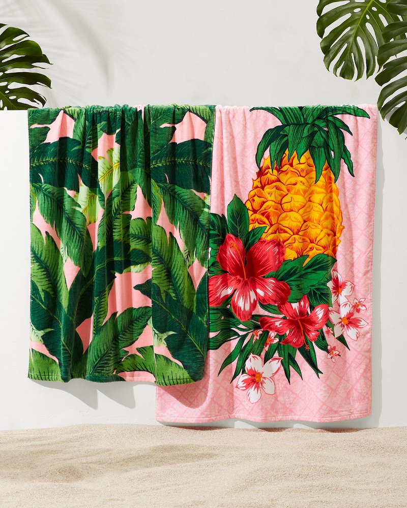 Pineapple Queen & Swaying Fronds Beach Towels — Set of 2 Multicolor | Tommy Bahama Trusted - Pineapple Queen & Swaying Fronds Beach Towels — Set of 2