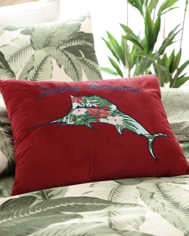 Holiday Marlin Velvet Embroidered Decorative Pillow Red | Tommy Bahama Smart Buy - Holiday Marlin Velvet Embroidered Decorative Pillow