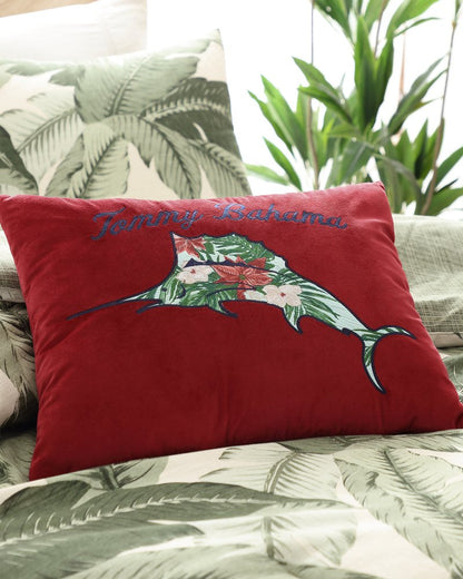 Holiday Marlin Velvet Embroidered Decorative Pillow Red | Tommy Bahama Smart Buy - Holiday Marlin Velvet Embroidered Decorative Pillow