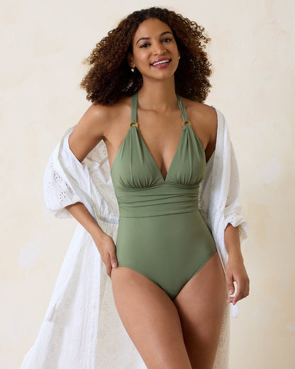 Paradise Fronds V-Neck One-Piece Swimsuit Tea Leaf | Tommy Bahama Everyday - Paradise Fronds V-Neck One-Piece Swimsuit