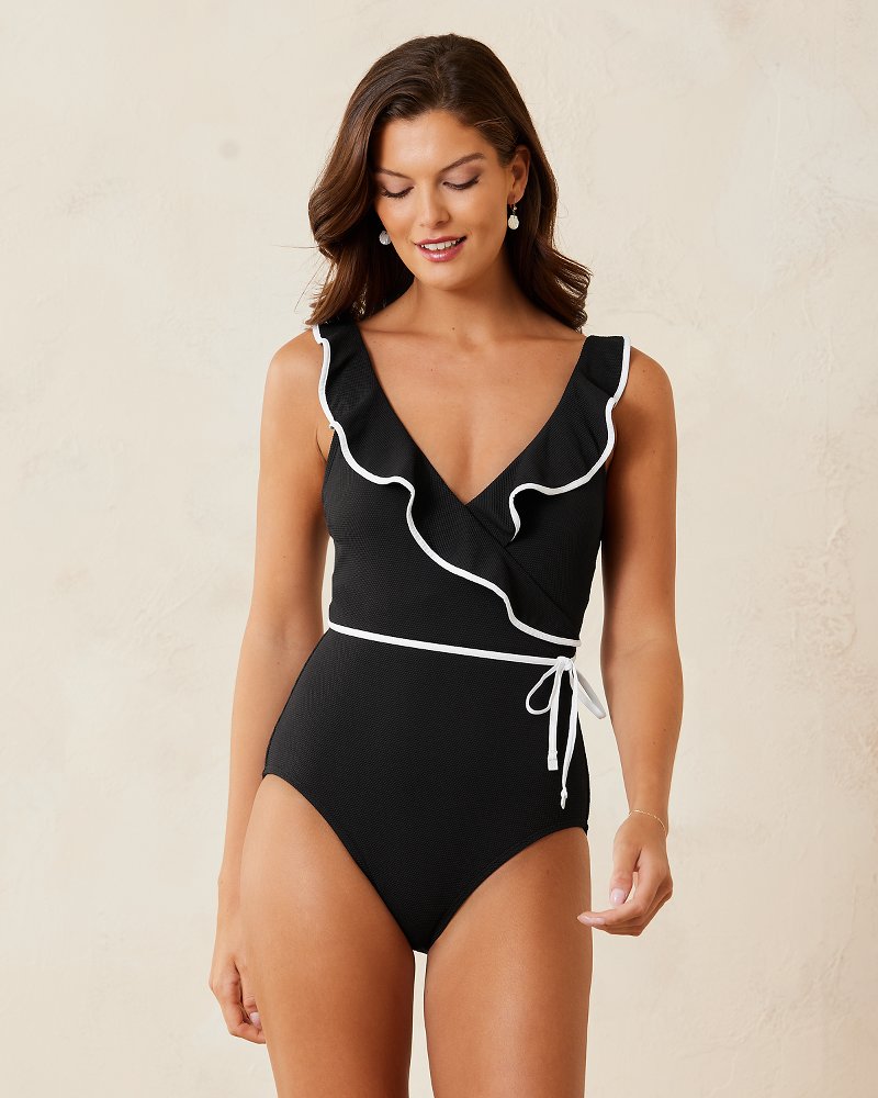 Island Cays Cabana Wrap-Front One-Piece Swimsuit Black | Tommy Bahama Recommended - Island Cays Cabana Wrap-Front One-Piece Swimsuit