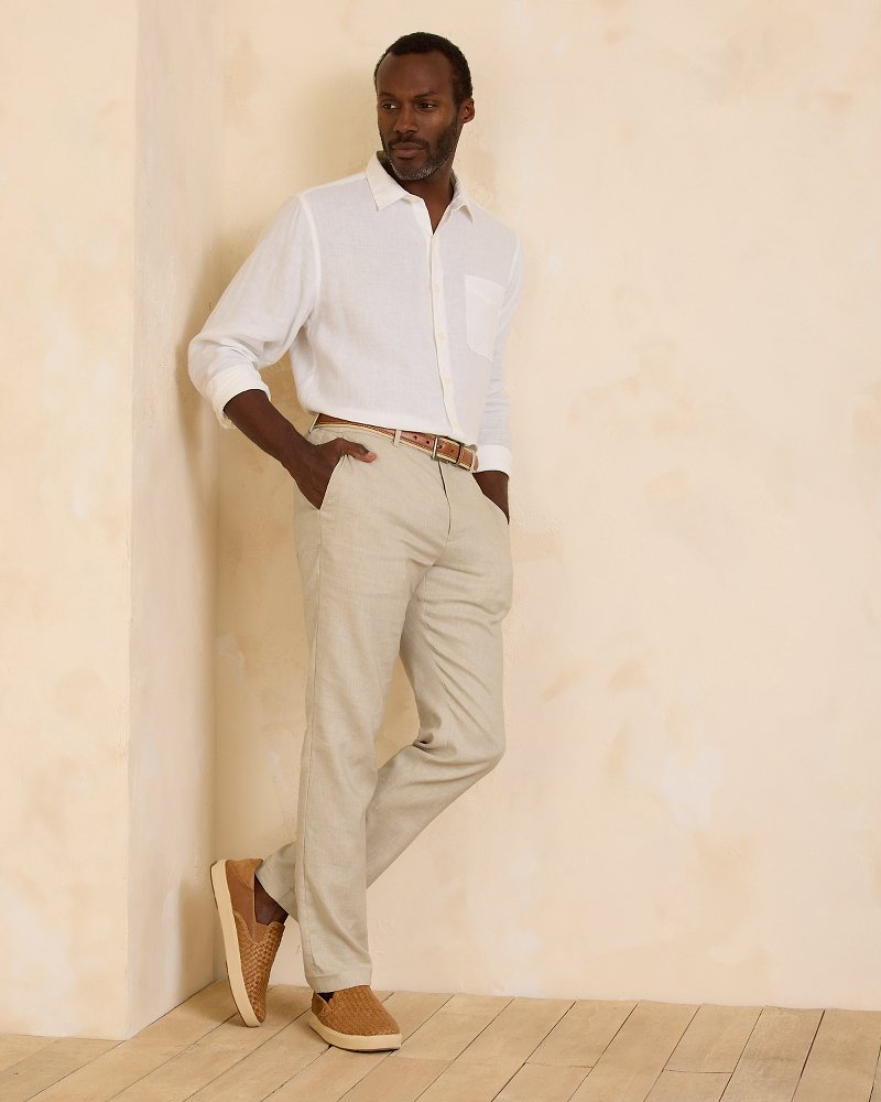 Latigo Beach Linen-Blend Flat-Front Pants Stone Khaki | Tommy Bahama Premium - Latigo Beach Linen-Blend Flat-Front Pants