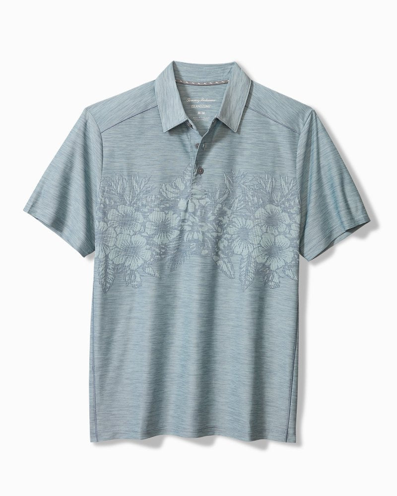 Palm Coast Hibiscus Border IslandZone® Polo Sterling Blue | Tommy Bahama Trusted - Palm Coast Hibiscus Border IslandZone® Polo